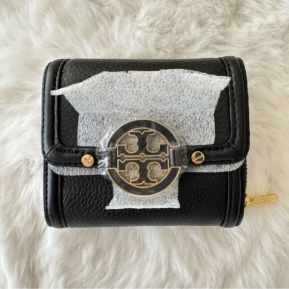 Tory Burch Amanda Trifold Compact Wallet with Zip-around Pouch Black - Picture 2 of 14